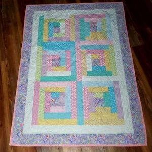 Handmade Patchwork Cotton Baby Quilt Blanket 38"x52" Made in 1992